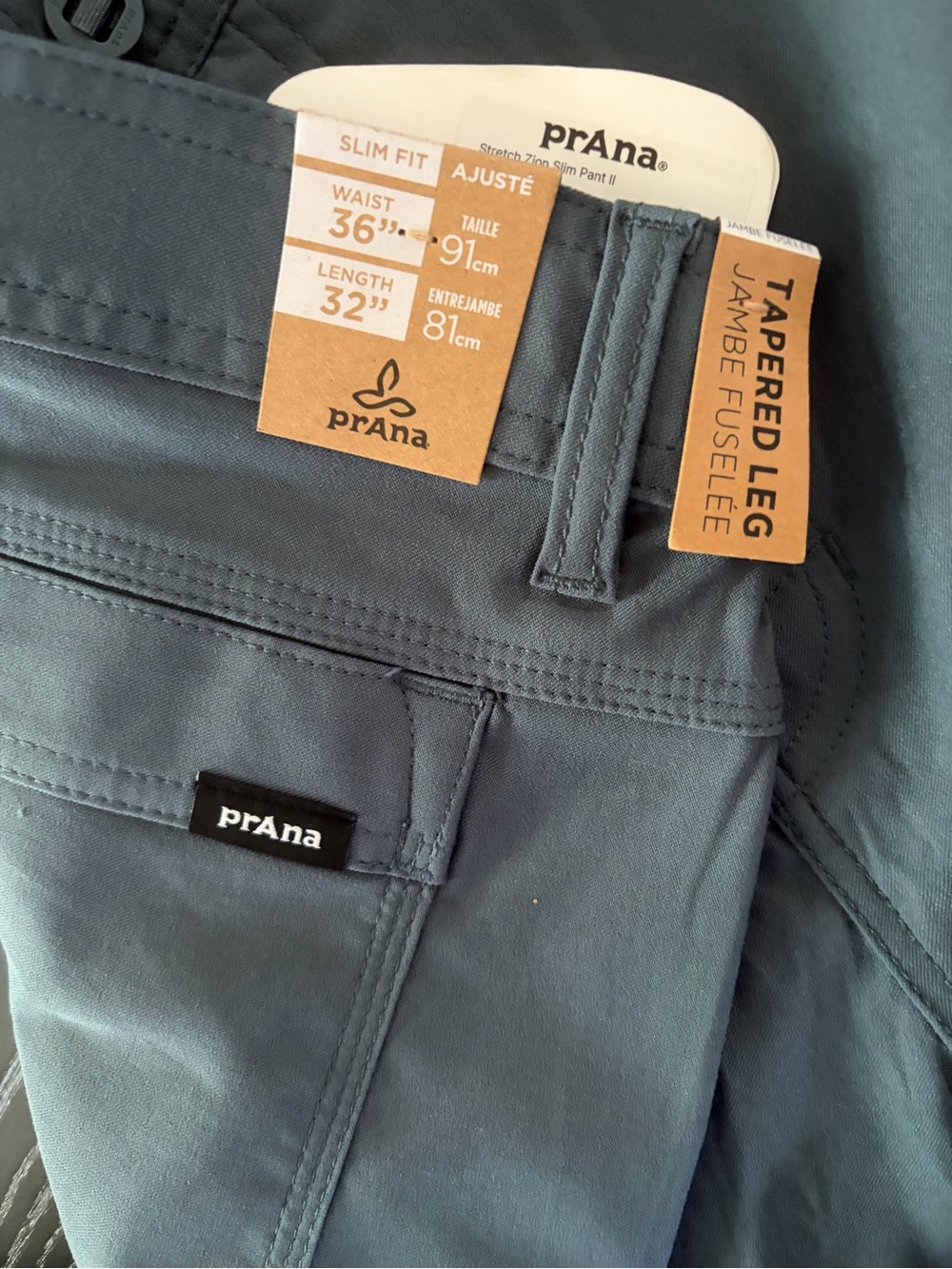 prAna | Men's 36"x32" Grey Blue taper leg Zion SLim Pant - Picture 4 of 8
